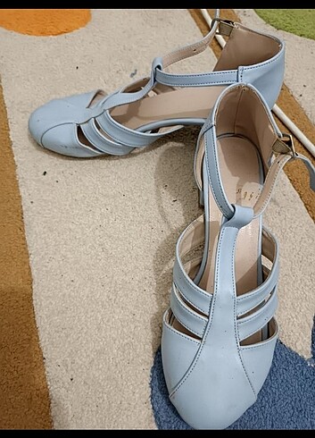 Bebe mavisi kısa topuklu ayakkabı  - Görsel 6