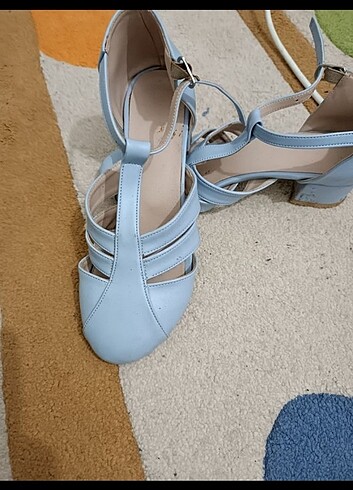 Bebe mavisi kısa topuklu ayakkabı  - Görsel 7