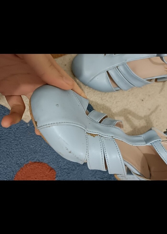Bebe mavisi kısa topuklu ayakkabı  - Görsel 4