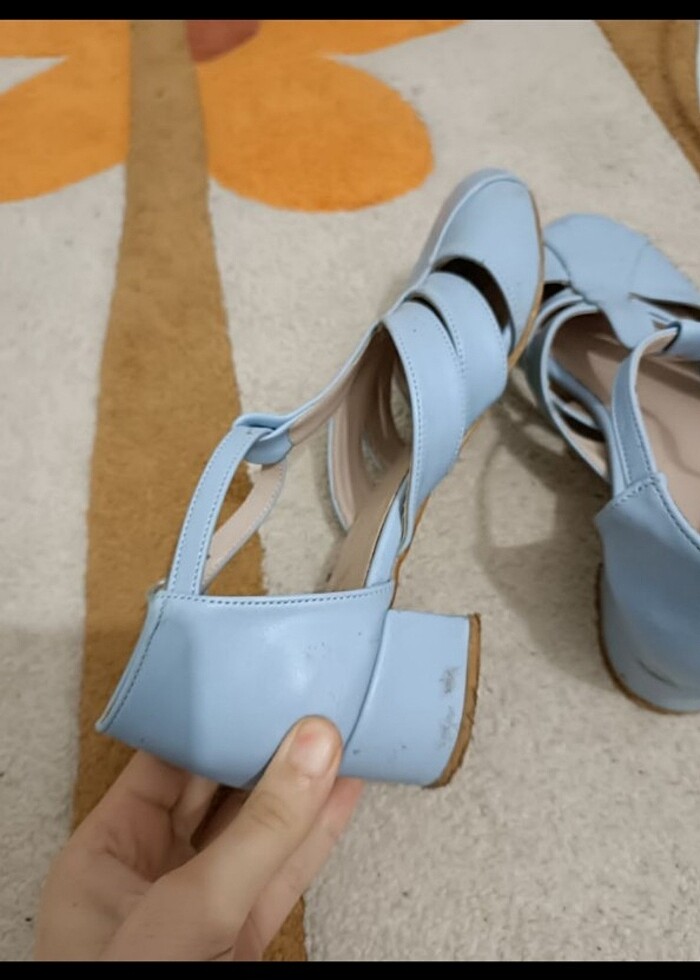 Bebe mavisi kısa topuklu ayakkabı  - Görsel 5