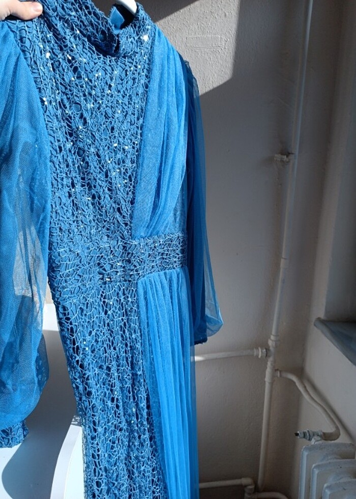 Mavi tesettür abiye - Görsel 4