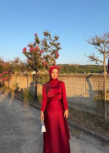 Bordo Drapeli Uzun Abiye Elbise