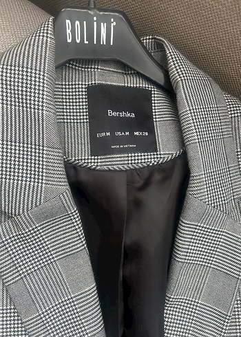 m Beden gri Renk Gri Ekose Desenli Kadın Blazer Ceket