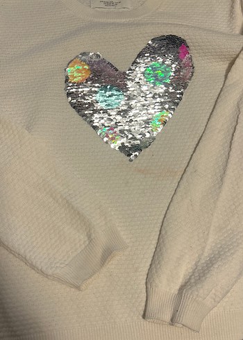 Kız Çocuk Payetli Kalp Desenli Sweatshirt - Görsel 2