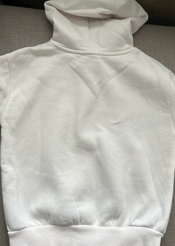 Beyaz Kapüşonlu Mavi Baskılı Sweatshirt - Görsel 4