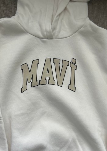Beyaz Kapüşonlu Mavi Baskılı Sweatshirt - Görsel 2
