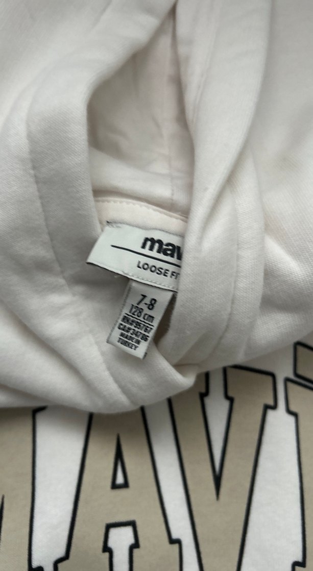 Beyaz Kapüşonlu Mavi Baskılı Sweatshirt - Görsel 3