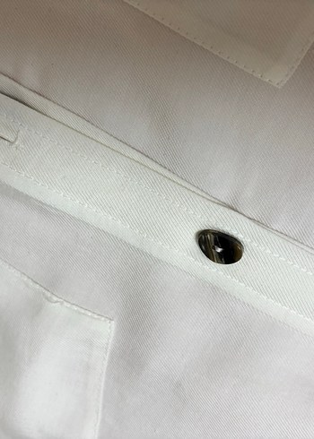 Düğmeli Beyaz Keten Kadın Gömlek - Görsel 6