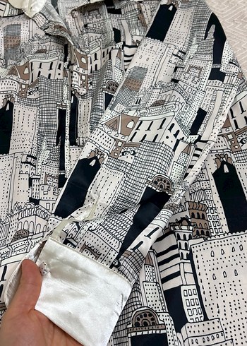 Gri Desenli Uzun Kollu Kadın Gömlek - Görsel 4