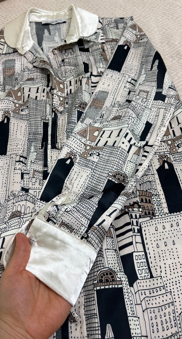 Gri Desenli Uzun Kollu Kadın Gömlek - Görsel 4