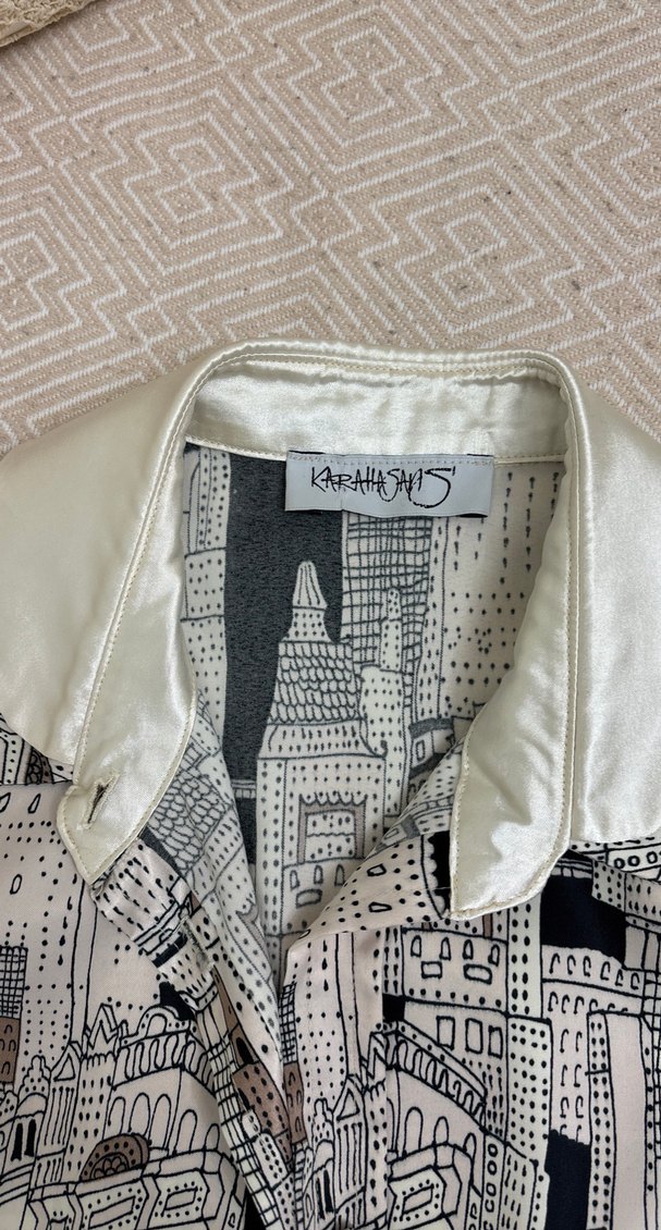 Gri Desenli Uzun Kollu Kadın Gömlek - Görsel 5