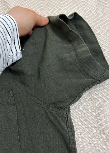 Düğmeli Kısa Kollu Keten Erkek Gömlek - Görsel 4