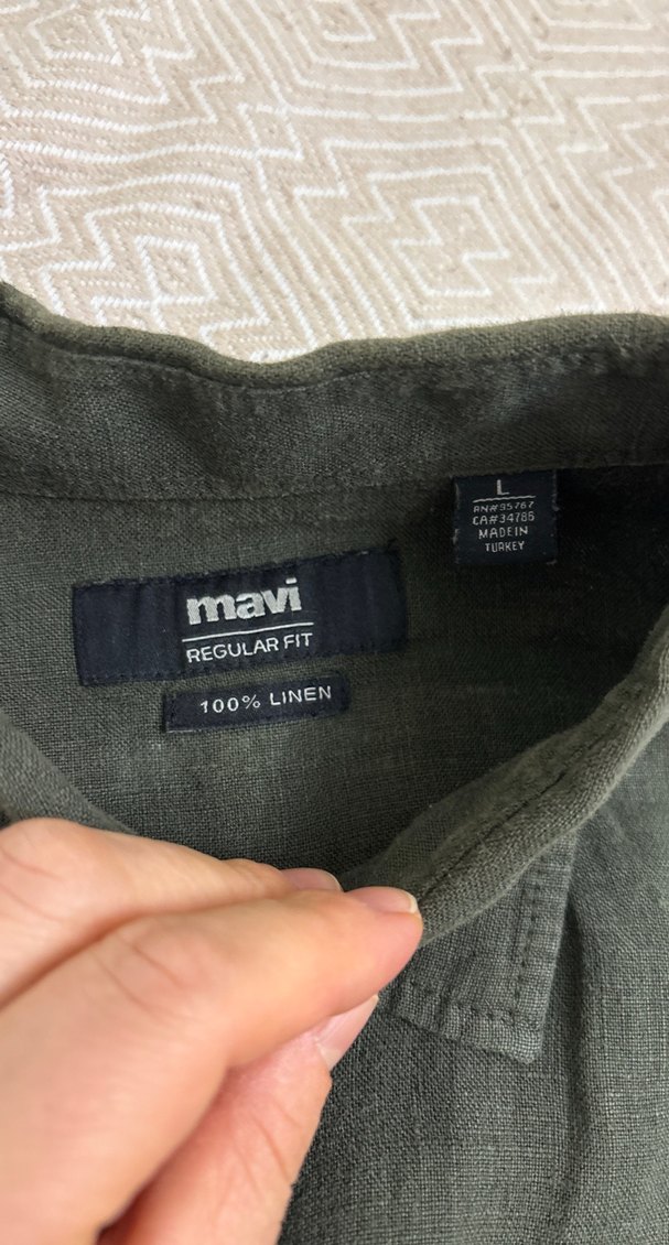 Düğmeli Kısa Kollu Keten Erkek Gömlek - Görsel 5