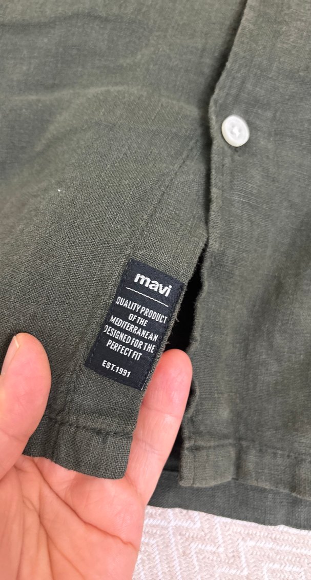 Düğmeli Kısa Kollu Keten Erkek Gömlek - Görsel 2