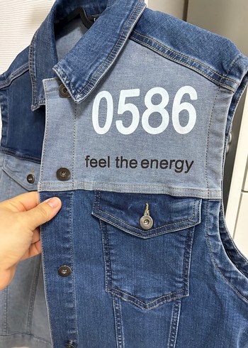 Düğmeli Baskılı Kadın Kot Yelek - Görsel 5