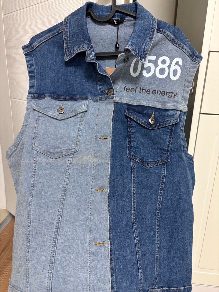 Düğmeli Baskılı Kadın Kot Yelek - Görsel 2