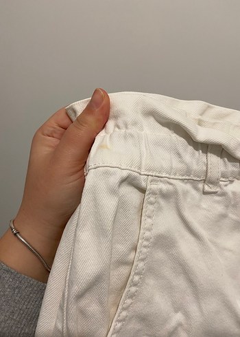 Düğmeli Beyaz Jean Midi Şort - Görsel 2