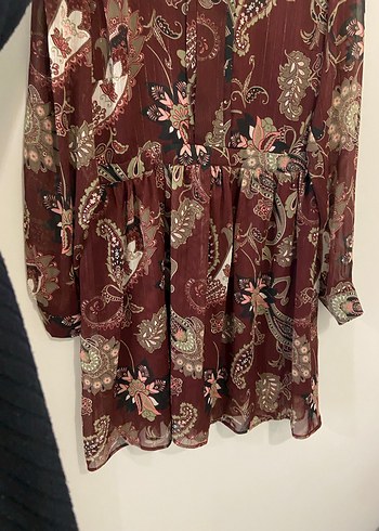 Bordo Bohem Desenli Kısa Elbise - Görsel 3