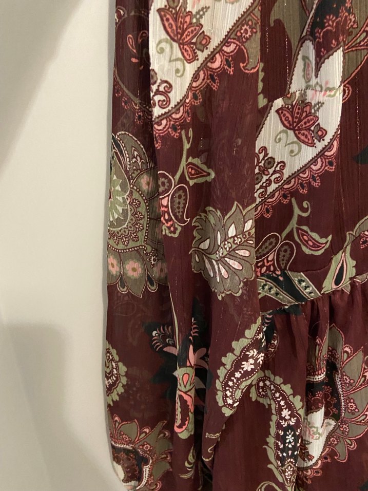 Bordo Bohem Desenli Kısa Elbise - Görsel 5