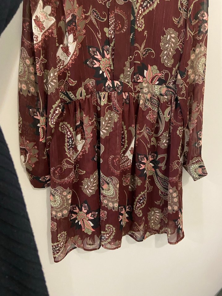 Bordo Bohem Desenli Kısa Elbise - Görsel 3