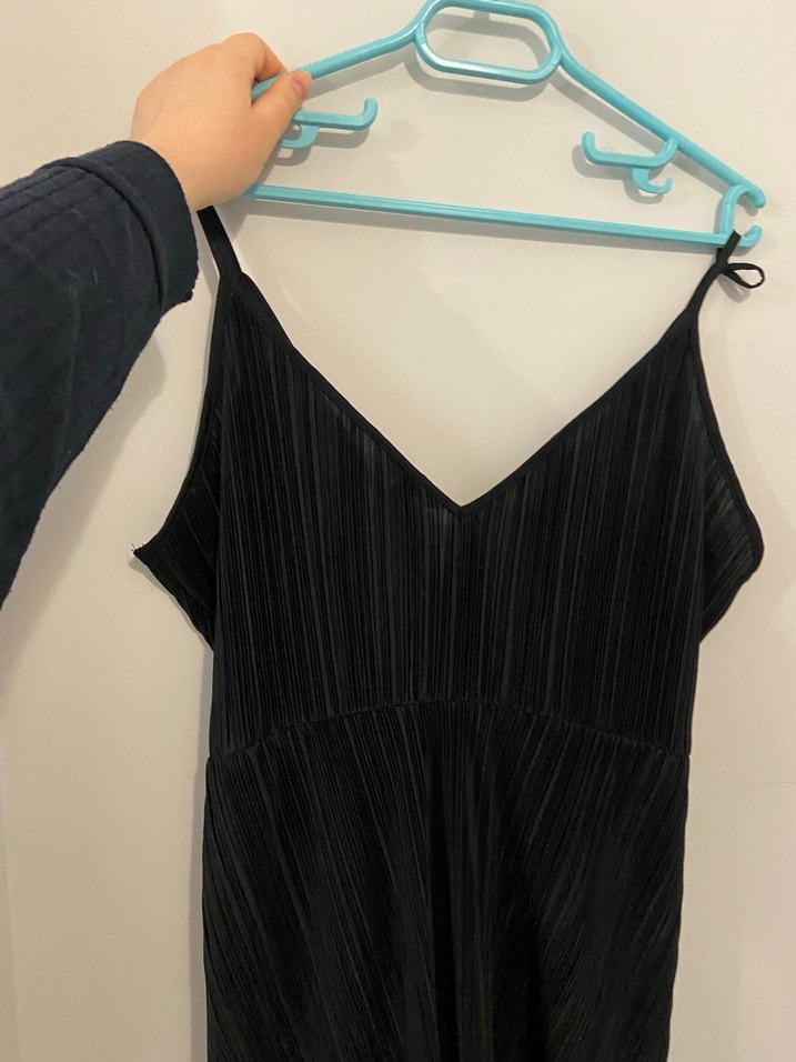 Siyah Pilili V Yaka Kadın Elbise - Görsel 3