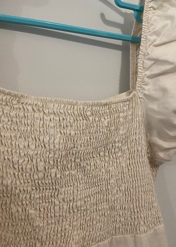 Bej  Keten Midi Elbise - Görsel 2