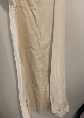 Bej  Keten Midi Elbise - Görsel 4