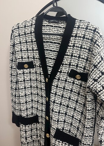 Ekose Desenli Triko Kadın Hırka - Görsel 2