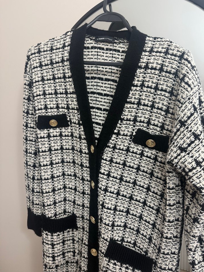 Ekose Desenli Triko Kadın Hırka - Görsel 2