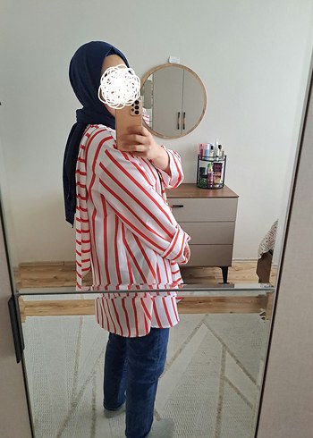 Diğer Kırmızı Çizgili Pamuklu Uzun Kollu Gömlek