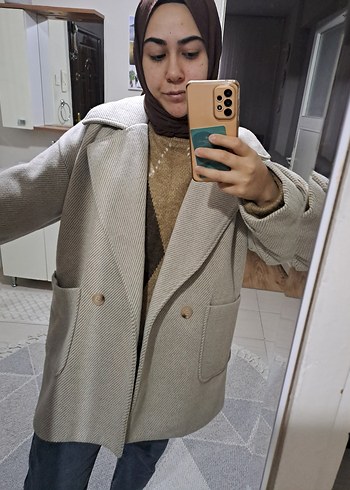 Diğer Bej Midi Kadın Yün Kaban