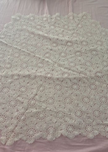 Bohem İşlemeli Beyaz Gri Dantel Kumaş - Görsel 3