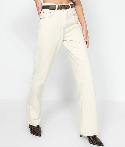 34 Beden ten rengi Renk Wide leg bej pantolon