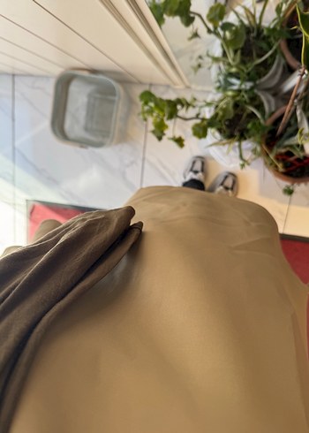 m Beden camel Renk Vizon Renkli Yüksek Yakalı Salaş Tunik
