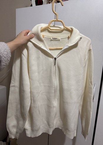 m Beden Beyaz Yumuşak Fermuarlı Kadın Sweatshirt
