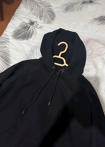 l Beden Siyah Kapüşonlu Rahat Kesim Sweatshirt