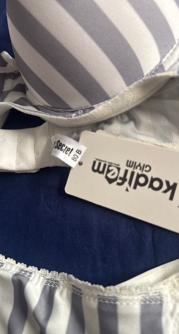 Gri Beyaz Çizgili dolgulu Sütyen Takımı - Görsel 2