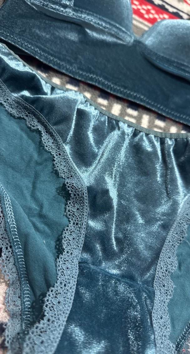 Koyu Mavi Kadife Bohem Sütyen ve Külot Takımı - Görsel 2