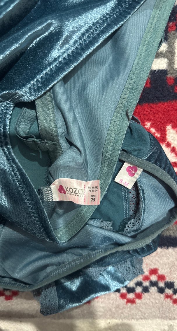 Koyu Mavi Kadife Bohem Sütyen ve Külot Takımı - Görsel 5