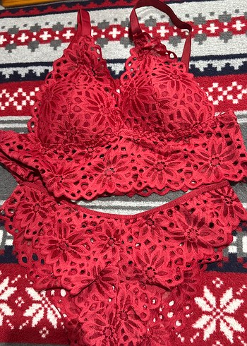 Bordo Nakışlı Bohem Sütyen ve Külot Takımı - Görsel 3