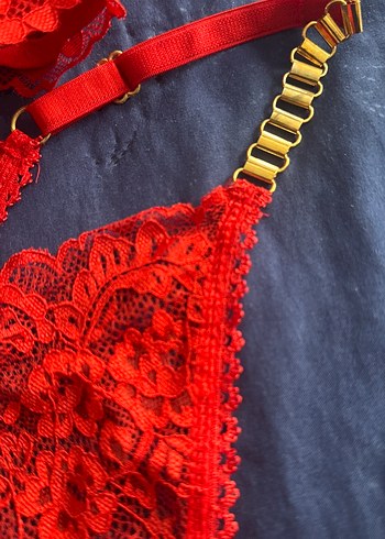 Kırmızı dolgulu  Dantelli Gösterişli Büstiyer ve Tanga Takımı - Görsel 5