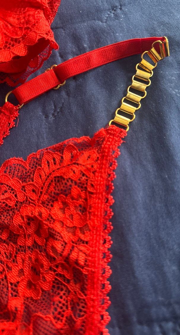Kırmızı dolgulu  Dantelli Gösterişli Büstiyer ve Tanga Takımı - Görsel 5
