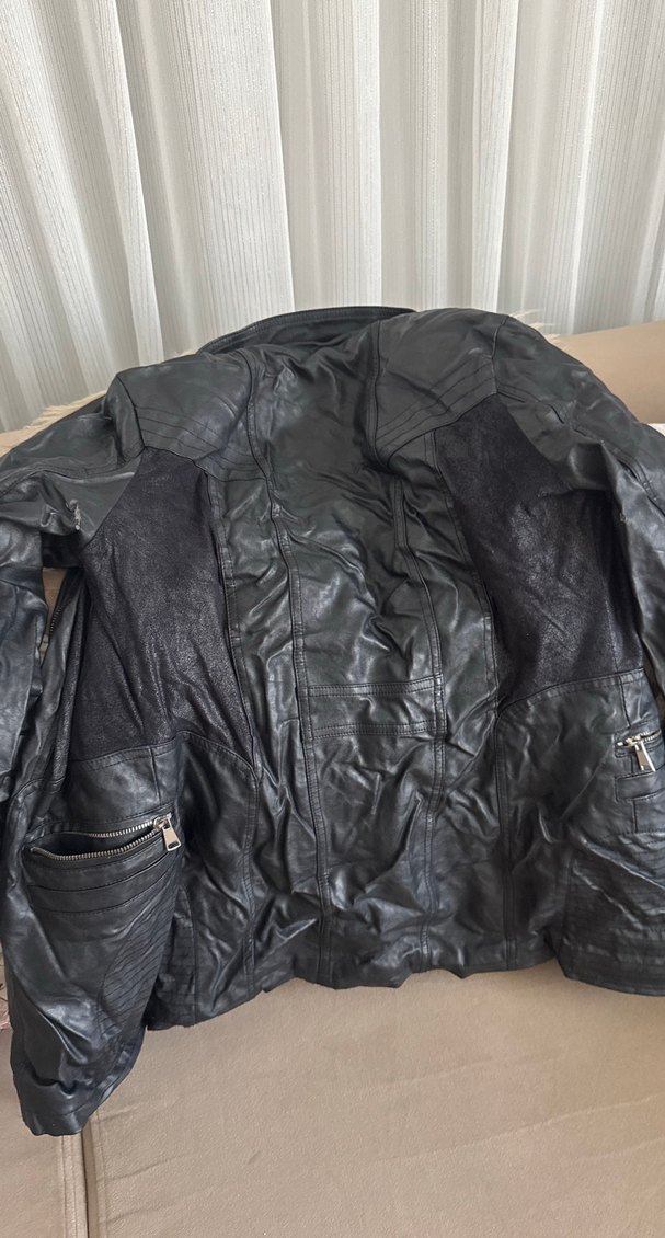 Kürk Detaylı Siyah Deri Kadın mont - Görsel 3