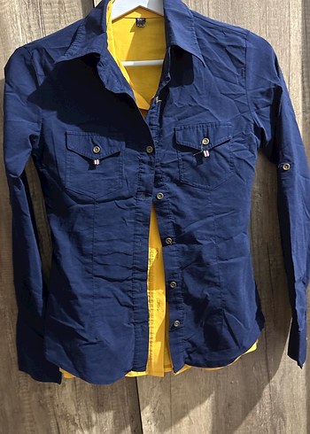 Lacivert Düğmeli Kadın Denim Gömlek - Görsel 3