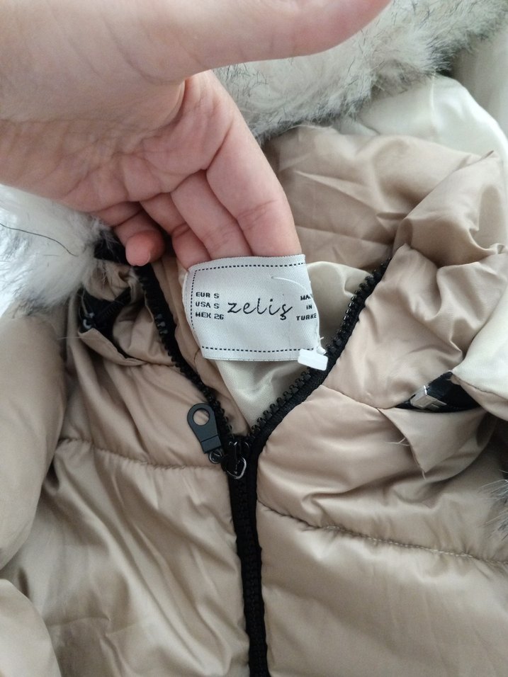 Bej Uzun Kadın Kışlık Mont Kürklü Kapüşonlu - Görsel 5