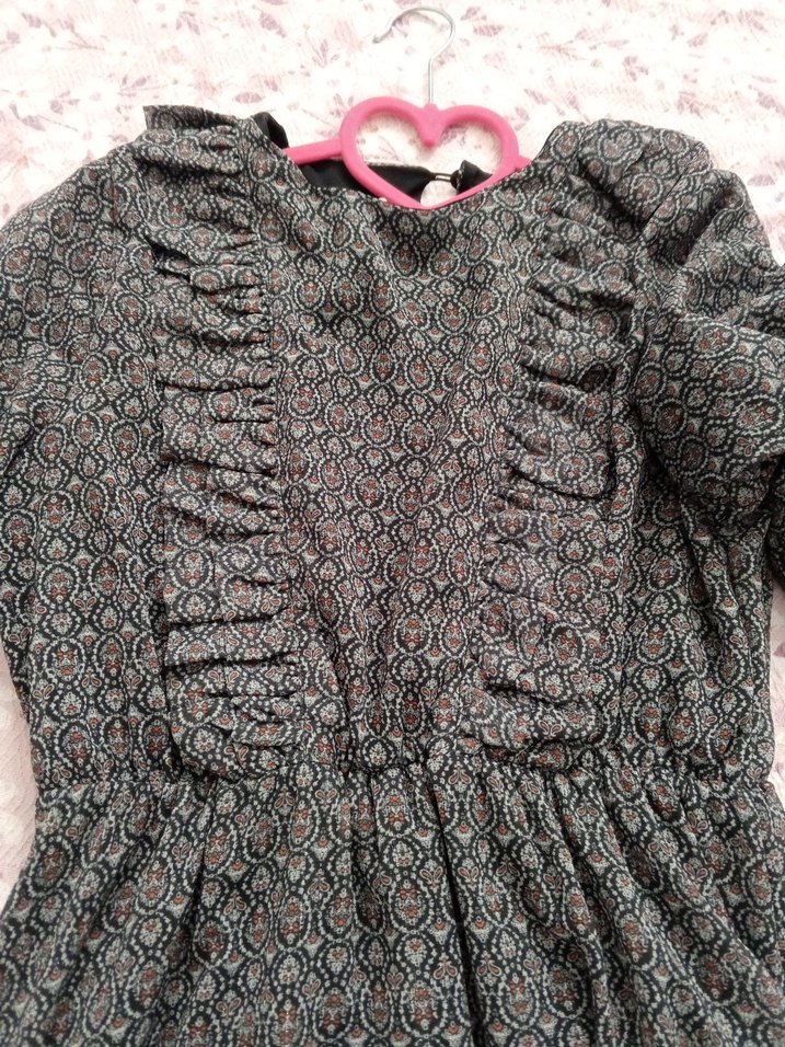 Gri Uzun Kollu şifon elbise - Görsel 3