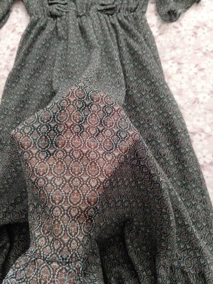 Gri Uzun Kollu şifon elbise - Görsel 4