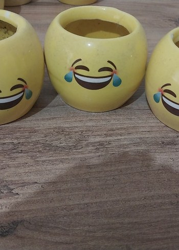 Emoji desenli sarı seramik saksılar - Görsel 9