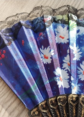 Mavi Çiçekli Dantel Detaylı Yelpaze - Görsel 4