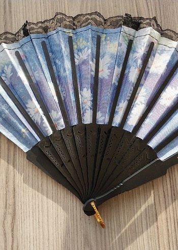 Mavi Çiçekli Dantel Detaylı Yelpaze - Görsel 6